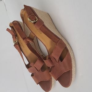 Genuine Leather wedge heels espadrille sandal rust brown size 10